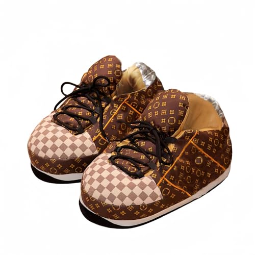 Sneaker Slippers for Women Men, Non-Slip House Plush Slippers Comfy Warm Indoor Outdoor Fluffy Shoes Unisex One-Size