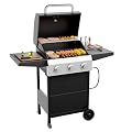 ROVSUN 3 Burner Propane Gas Grill with Foldable Side Shelves, 36000BTU BBQ Grills with Enameled Cast Iron Grates, Cabinet & Poratable Rolling Wheels for Outdoor Garden Patio Backyard Barbecue Cooking
