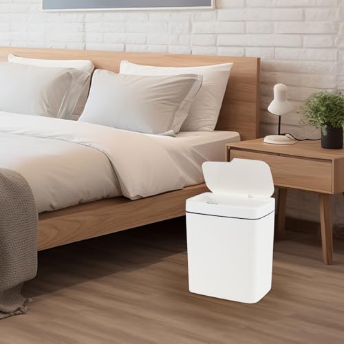 Image of 4 Gallon Sensor Trash Can with Touchless Infrared Lid, White | 15 Liter Automatic Waste Bin Plastic Motion Sensor Trash Can for Kitchen Bathroom, White