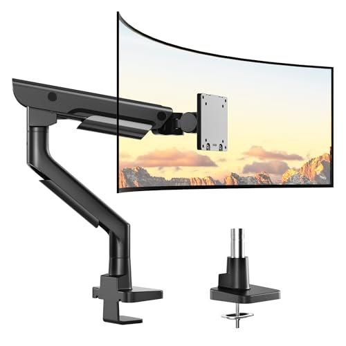 monTEK Aluminium Monitor Halterung für 17–57 Zoll Ultrawide-Bildschirme bis zu 27kg, Höhenverstellbar BildschirmHalterung 1 Monitor, Pneumatischer Lift, Max. VESA 100 x 100, Schwarz