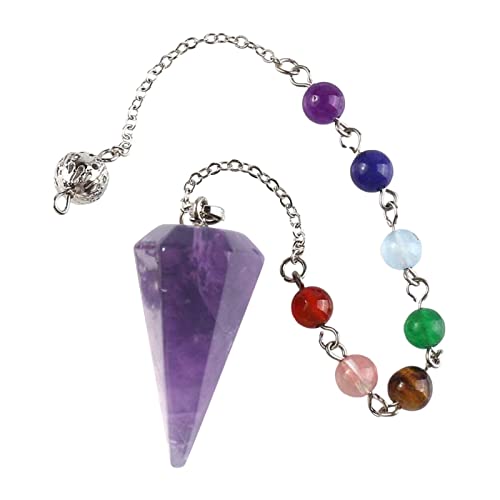 Pêndulo de cristal de ametista natural,Cristal Hexagonal de Cura Reiki - Pingente de ponta de radies