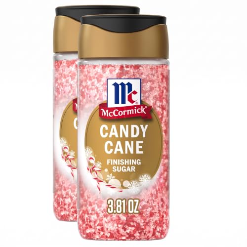 McCormick Finishing Sugar, Candy Cane, Limited Edition, Sweet Peppermint, Iconic Holiday Flavor, For Hot Chocolate, Chocolate Fudge, Bark, Cocktails, and More, 3.81 oz (Pack of 2)