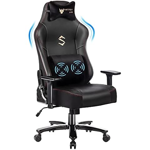 Fantasylab Gaming Stuhl mit Massagefunktion Racing Gamer Stuhl mit Massage Lendenwirbelstütze Gaming Sessel 180KG Belastbarkeit 55 * 52cm großes Kissen Verstellbare Armlehne 3D Cover