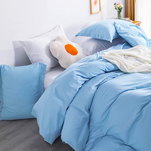Image of NTBAY King Duvet Cover Set, 1 Duvet Cover and 2 Pillow Shams, Soft Brushed Microfiber Comforter Cover with Zipper Closure, Sky Blue