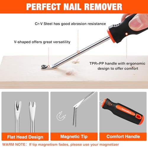 ValueMax 3-teiliges Endschneidezange und Nagelabzieher Nagelentferner-Werkzeug-Set inkl. 185mm Schneidzange Cr-V Stahl Gerade&Biegbare V-Spitze Nagelabzieher Klammerentferner für Möbeln Boden Auto