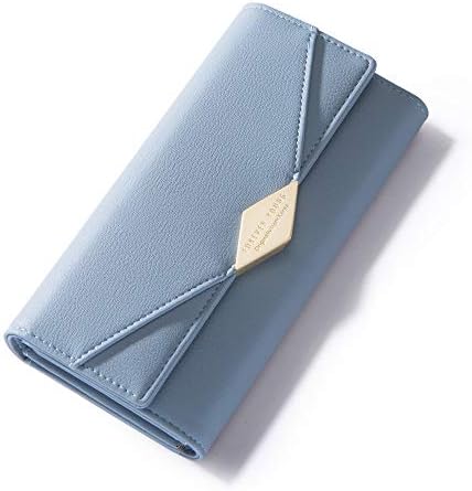AISIKA Womens Wallet RFID Blocking Vegan Leather Trifold Multi Card Long Wallets (Light Blue)