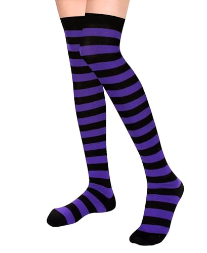Image of Womens Thigh High Socks Athletic Stripe Cute Colorful Over the Knee High Sock Colorful Long Tube Sock