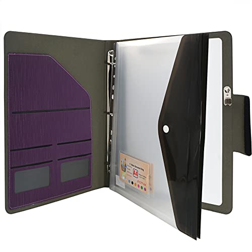 3-Ring Binder Padfolio With Whiteboard Clipboard And Expanded Document Bag, Padfolio Ring Binder Business Organizer Portfolio Case (Purple) #TOP2