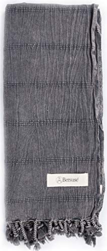 Bersuse 100% Cotton Troy Stonewashed Turkish Towel - 37x70 Inches, Black