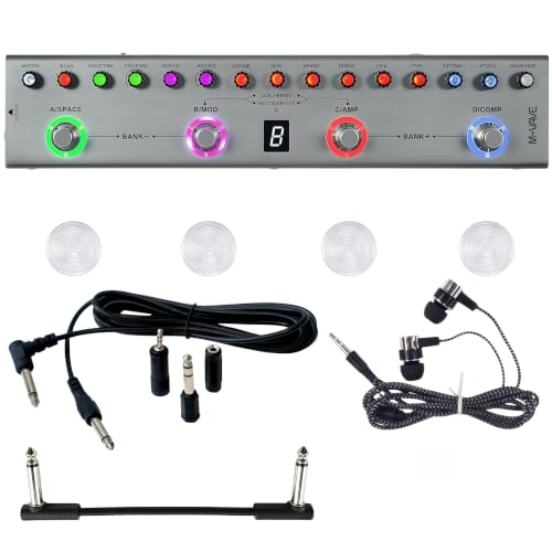 M-VAVE TANK-B Bass Multi Effects Pedal,Multi Effects Bass Pedal,Bass Multi Effects Processor with Amp Modeler with Footswitch Topper and 6.35mm Audio Cable
