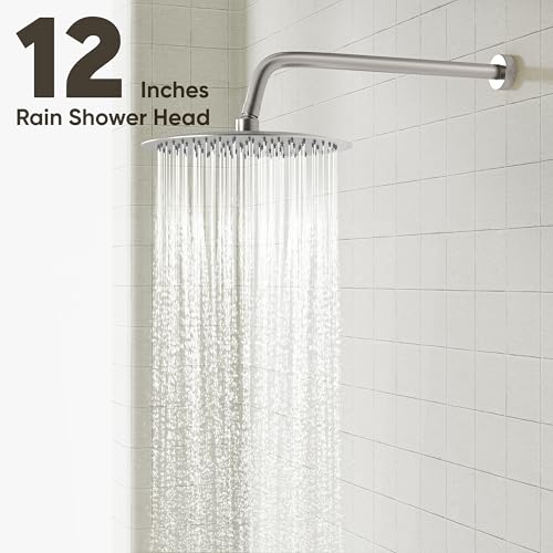 Image of Gabrylly Shower System with Tub Spout, Bathtub Shower Faucet Set with High Pressure 12 inch Rain head and Handheld Spray, 3-Way Pressure Balance Valve Kit, Brushed Nickel