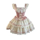 Cuteighteen Teen Lolita Vintage Corset Dress Kawaii Lace Graduation Tea Party 2 Piece Cocktail Puffy Mini Junior Dresses (US, Alpha, Medium, Regular, Regular, Pink)