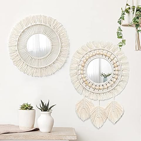 SOMYTING Espejo de Pared con Diseño de Macramé 2 Piezas Cover