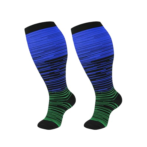 Stripe 1 Pair Wide Calf Socks for Women&Men-Support Knee High Stockings-Best for Running,Hiking,Cycling