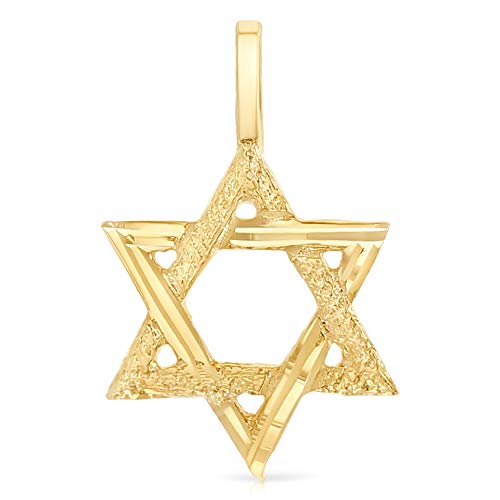 Ioka 14K Yellow Gold Star of David Charm Pendant with 0.9mm Wheat Chain Necklace3