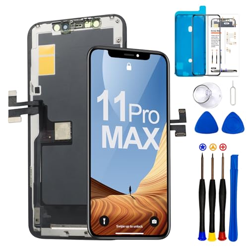 LMQ für iPhone 11 Pro Max Bildschirm Ersatz Kit COF Full HD LCD Display 3D Touch Digitizer Rahmen für Modell A2161, A2218 mit Reparaturwerkzeug Kit Schwarz 6,5 Zoll