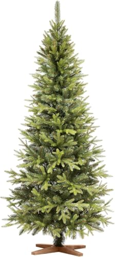 FAIRYTREES Árvore de Natal, Nordmann Premium 220 cm, elementos naturais moldados por injeção, feito na UE, árvore de Natal com suporte de madeira de freixo feito à mão