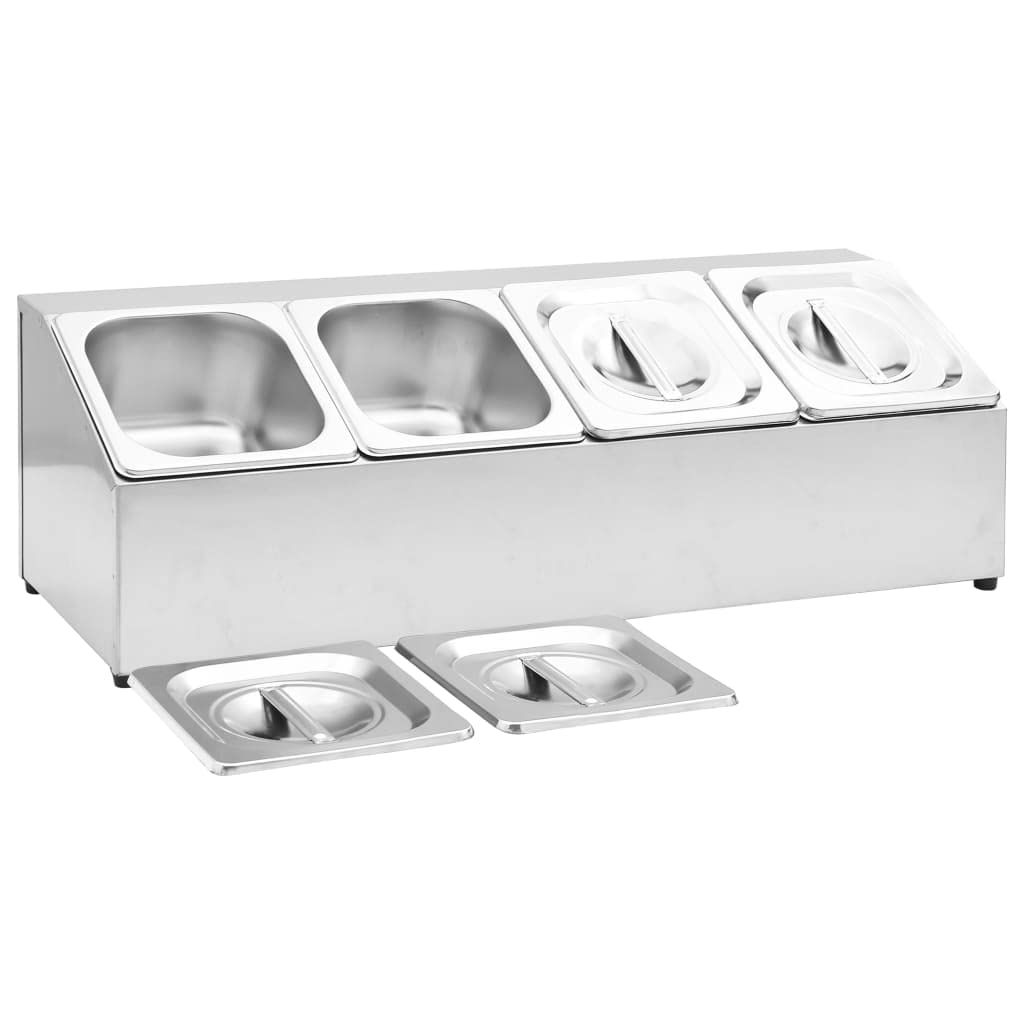 Hothingwell Gastronorm 4 contenedores GN 1/6 acero inoxidable | Con tapas, patas antideslizantes, apto para lavavajillas, para restaurante de casa
