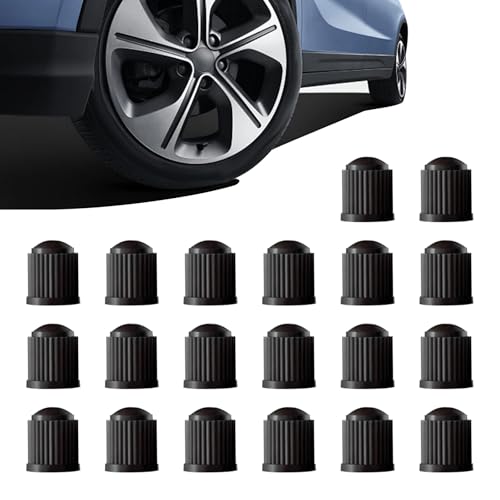 Zikefest 20PCS Tire Valve Stem Caps, Plastic Tyre Air Valve Caps with O Rubber Seal, Dust-proof Airtight Automotive Exterior Accessories, Universal for Car, Motorbike, Trucks, Bike, Bicycle (Black)