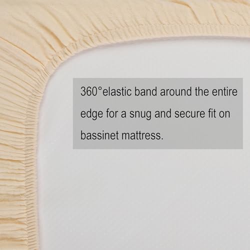 Image of Onacosht Muslin Bassinet Sheets 3 Pack for Baby Unisex, Beige Green & Blue | Skin-friendly, 100% Cotton Bassinet Fitted Sheets, 33 inch X 17 inch, Universal Size for Standard Oval & Rectangle Bassinet Mattress