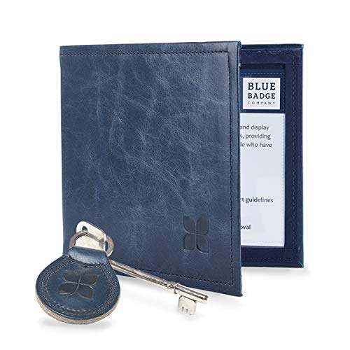 Blue Badge Company - Cartera de aparcamiento de piel italiana con llavero a juego para discapacitados