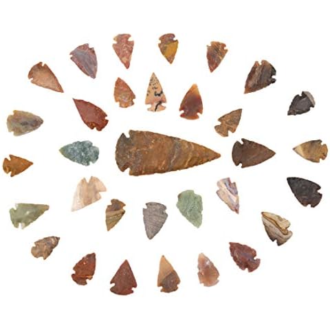 KVK Crystals Lot of 32 Indian Arrowheads Points Agate Chert Flint New Project Points (31) 1-1.5" & (1) 3" Cover