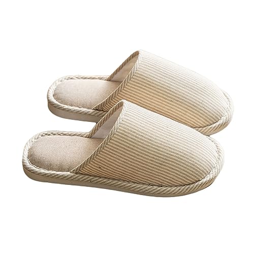 Image of JadeRich Unisex Striped Cotton Slippers Non-Slip Soft Breathable Comfy House Shoes for Women Men