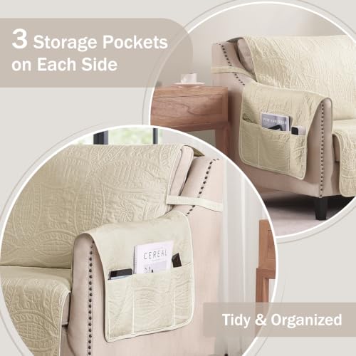 Image of Quilted Grand Sofa Covers Washable, Couch Cover for Grand Sofa, Soft Cozy Couch Protector for 4 Cushion Couch, Oversized Grand Sofa Slipcovers Water-Repellent (Grand Sofa 88 inch, Camel)
