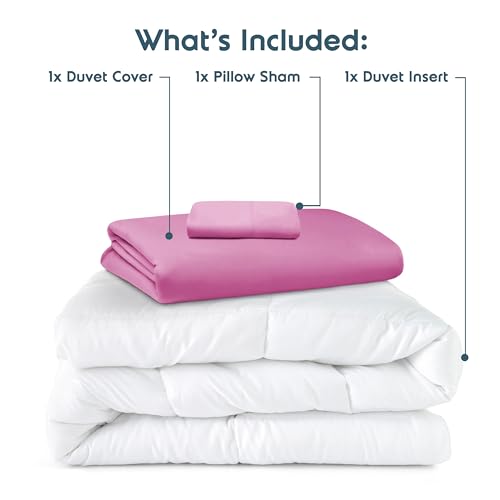 Nestl Twin Duvet Cover Set with Comforter Insert - Light Pink 3 Piece 68x90 Duvet Cover & 1 Pillow Sham with White Quilted Down Alternative Comforter, Ultra Soft, All Season