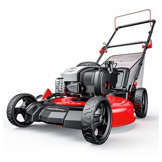 PowerSmart 21" 3-in-1 Gas Push Lawn Mower with 140cc 4-Stroke Engine - Wide Cutting Deck, 6 Height Adjustments, Mulching Capability