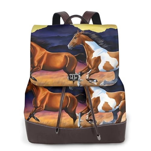 Sac à dos femme imprimé chevaux léger imperméable antivol noir