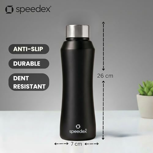 Image of Speedex Stainless Steel Water Bottle 1 Ltr, Leak Proof Screw Cap, BIS Approved 1000 ml Metal Bottle For Daily, Office, School, Gym, Travel Use for Men, Women, Kids, Adults, Black, Set of 4