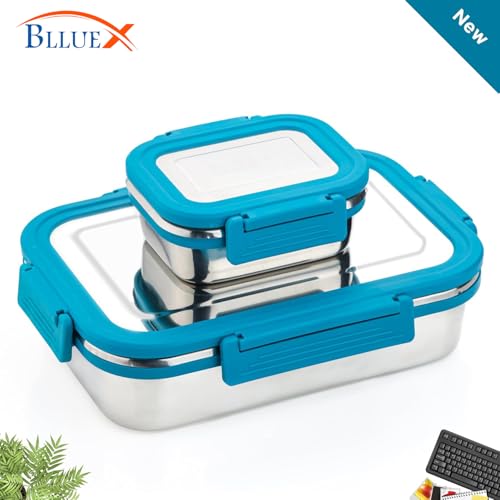 Image of Stainless Steel Lunch Box |100% Leak Proof |Lunch Box for School Use| Tiffin Box for School and Work| Lunch Box with Clip Lock Lid |Insulated Lunch Box, Spill Proof - Blue Colour