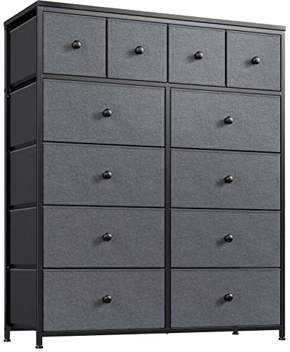 EnHomee12 Drawer Dresser Fabric Dressers for Bedroom with Metal Frame & Wood Top Black Chest of Drawers Clothes Dresser for Closet, Living Room, Nursery,12" D x 41" W x 44" H