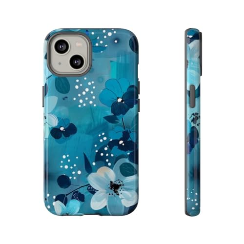 Coque fleurie iPhone 14 turquoise rigide chic pour sublimer vos tenues estivales en terrasse