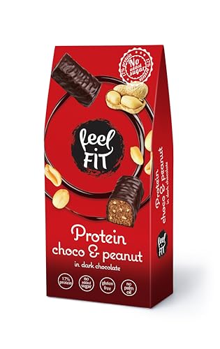 Feel FIT Protein Choco & Peanut, Protein Pralinen in Dunkler Belgischer Schokolade ohne Zucker, Zuckerfreie Süßigkeiten, Glutenfreie Schoko-Snacks, 17% Eiweiß, 1 Packung (83 g)