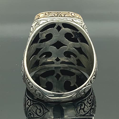 Men Handmade Ring, Natural Onyx Stone Ring, Black Onyx Ring, Ottoman Style Embroidered Ring, 925k Sterling Silver Ring, Gift For Him