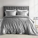 Madison Park Essentials King Satin Comforter Set Luxuriously Smooth on Hair & Skin, Lustrous, Silky Comforters King Size All Season Satin Luxury Bedding Set King, Shams, King/Cal King, Grey 4 Piece