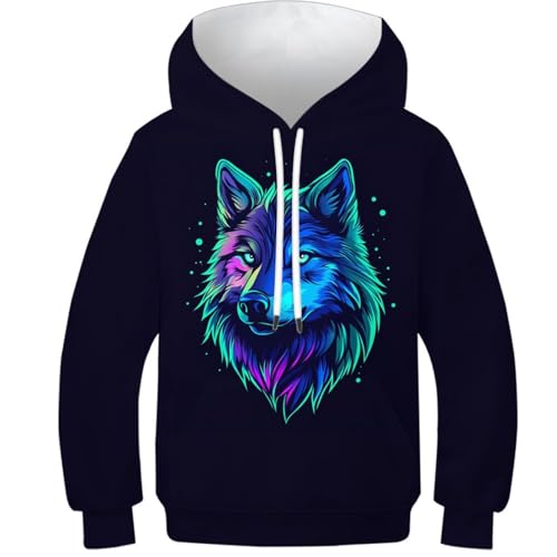 Sweat à capuche imprimé 3D enfants Côté Loup pull chaud 9-11Y