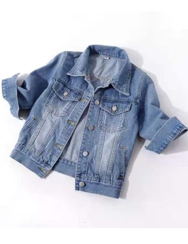 Huang's Women's Classical 3/4 Short Sleeves All Season Denim Jacket for women Button Front Light Wash Cotton Denim Jacket3