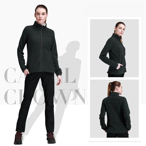 CAMEL CROWN Women Full Zip Fleece Jackets with Pockets Soft Polar Fleece Coat Jacket Sweater for Spring Outdoor New Black M