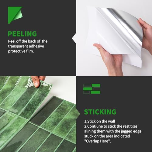 LONGKING 10-Sheet Green Peel and Stick Backsplash Tiles for Kitchen Wall, Kitchen Backsplash Wall Tile, Waterproof Back Splash Stick on Tiles for Bathroom by LONGKING - Image 5