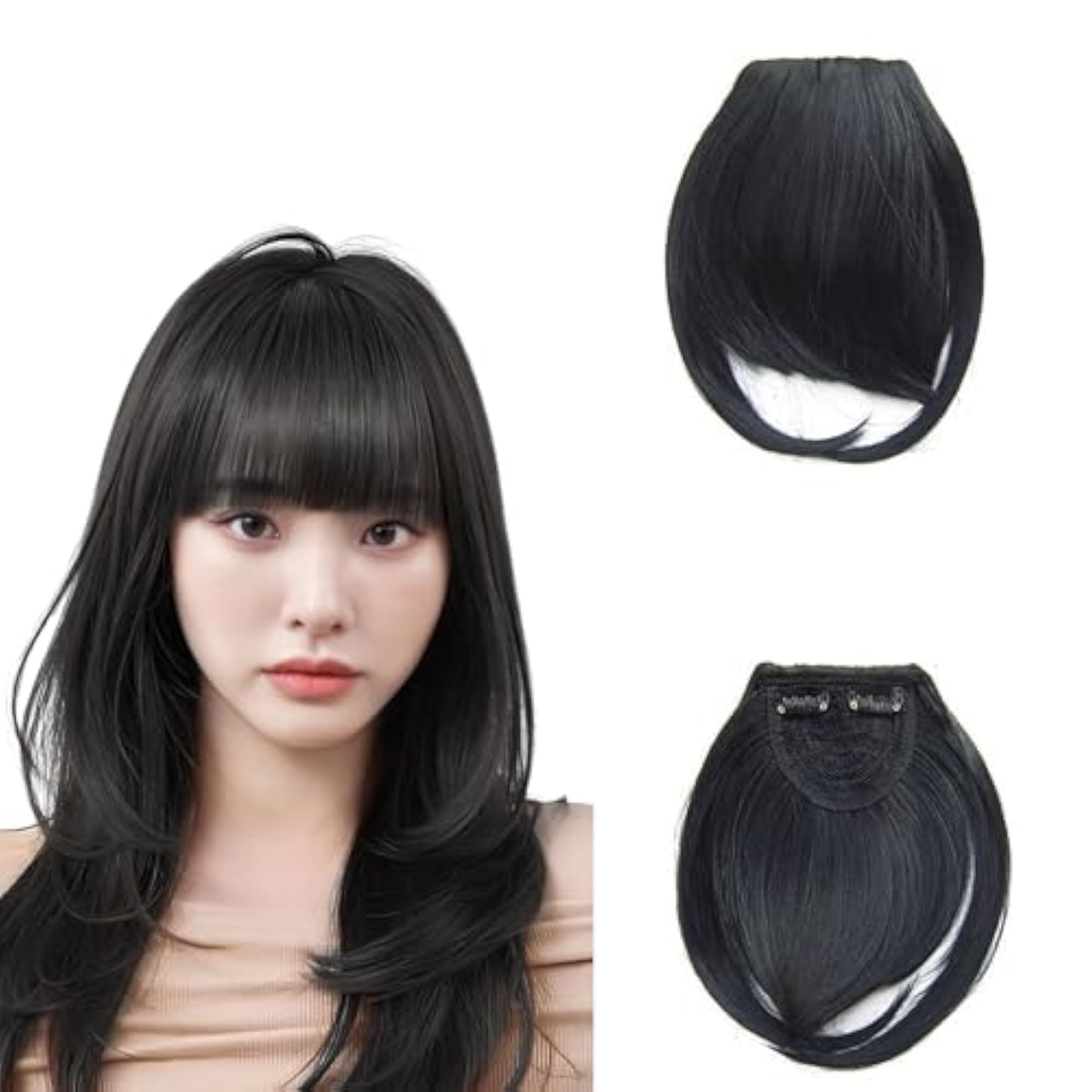 Black Synthetic Clip-In Bangs Hair Extensions for Women