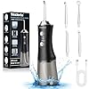 Vexloria Idropulsore Dentale Portatile, 300ML Irrigatore Orale Senza Fili, Water Flosser 3 Modalità E 4 Ugelli, IPX7 Impermeabile Irrigatore Idropulsore Pulizia Denti Ideale, nero chiaro