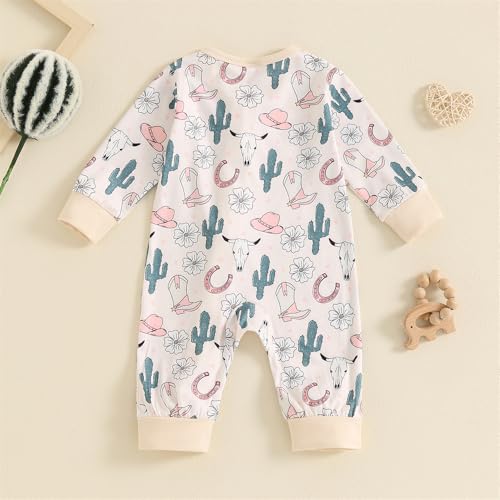 FIOMVA Western Baby Girl Clothes Newborn Cowgirl Outfit Infant Boy Highland Cow Print Jumpsuit Fall Winter Cowboy Outfits3
