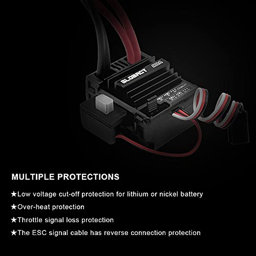 Globact Waterproof 550 Brushed Motor 12T And 80A Esc Brushed Motor Esc Combo Bec 5A 7.4V/6.4V For 1/10 Rc Truck Car Slash 2Wd 4×4 Arrma Granite Senton Typhon 4×4 Redcat Axial Hpi (Tamiya Plug) #TOP2