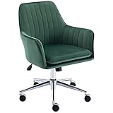 Golden Beach Velvet Fabric Home Office Chair Mid-Back Desk Chair Mordern Comfort Task Chair with Side Arms Adjustable Height Computer Chair Fit for Meeting and Reception (Green)