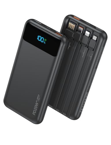 Nusyddy Portable Charger 10000mAh with 4 Built-in Cables & 6 Outputs Black - image 1