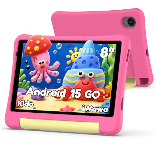 ALLDOCUBE Tablet para Niños 8 Pulgadas,Tablet Infantil con Android 15,5000mAh,32GB ROM,1280×800, WiFi,Control Parental,Tableta educativa para niños con Funda,Rosa