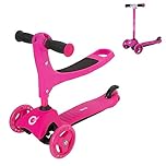 EVO Trottinette Cruiser 3 en 1 rose | Hauteur de la poignée réglable | Design interchangeable en 3 étapes | Trottinette assise en trottinette à 2 roues | Idéale pour les enfants âgés de 1 à 7 ans